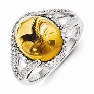Sterling Silver Citrine and Diamond Ring