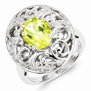 Sterling Silver Lemon Quartz and Diamond Ring