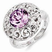 Sterling Silver Pink Quartz and Diamond Ring