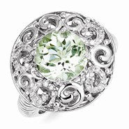 Sterling Silver Green Quartz and Diamond Ring