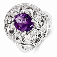 Sterling Silver Amethyst and Diamond Ring