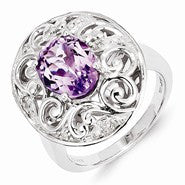Sterling Silver Pink Quartz and Diamond Ring