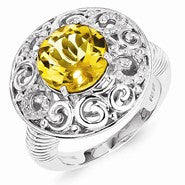 Sterling Silver Whiskey Quartz and Diamond Ring
