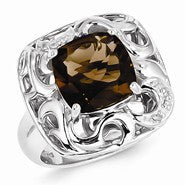 Sterling Silver Smokey Quartz and Diamond Ring