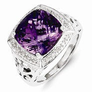 Sterling Silver Amethyst and Diamond Ring