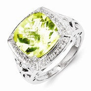 Sterling Silver Lemon Quartz and Diamond Ring