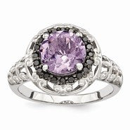 Sterling Silver Pink Quartz and Black Diamond Ring