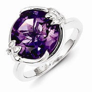 Sterling Silver Amethyst and Diamond Ring