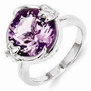 Sterling Silver Pink Quartz and Diamond Ring