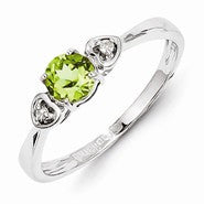 Sterling Silver w/Rhodium Plated Diamond and Peridot Round Ring