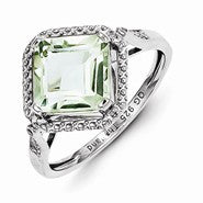 Sterling Silver Diamond & Green Amethyst Square Ring