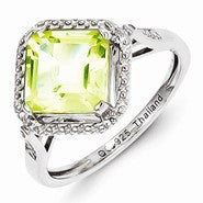 Sterling Silver Diamond & Lemon Quartz Square Ring