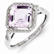 Sterling Silver Diamond & Pink Amethyst Square Ring