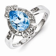 Sterling Silver Diamond & Light Swiss Blue Topaz Teardrop Ring