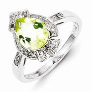 Sterling Silver Diamond & Lemon Quartz Teardrop Ring