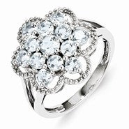 Sterling Silver Aquamarine Flower Ring