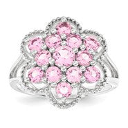 Sterling Silver Pink Tourmaline Flower Ring