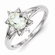 Sterling Silver Diamond & Green Amethyst Ring