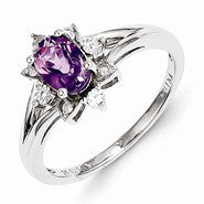 Sterling Silver Diamond & Amethyst Ring