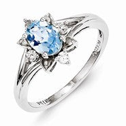 Sterling Silver Diamond & Light Blue Topaz Ring