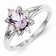 Sterling Silver Diamond & Pink Quartz Ring