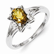 Sterling Silver Diamond & Whiskey Quartz Ring