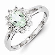 Sterling Silver Diamond & Green Amethyst Ring