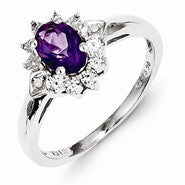 Sterling Silver Diamond & Amethyst Ring