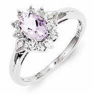 Sterling Silver Diamond & Pink Quartz Ring
