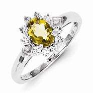 Sterling Silver Diamond & Whiskey Quartz Ring
