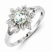 Sterling Silver Diamond & Green Amethyst Ring