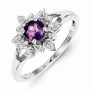 Sterling Silver Diamond & Amethyst Ring