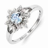 Sterling Silver Diamond & Light Blue Topaz Ring