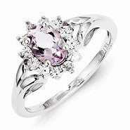 Sterling Silver Diamond & Pink Quartz Ring