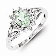 Sterling Silver Diamond & Green Amethyst Ring