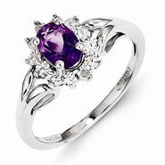 Sterling Silver Diamond & Amethyst Ring