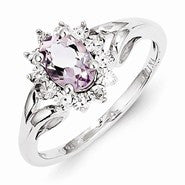 Sterling Silver Diamond & Pink Quartz Ring