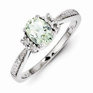 Sterling Silver Diamond & Green Amethyst Ring