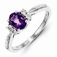 Sterling Silver Diamond & Amethyst Ring