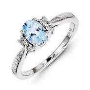 Sterling Silver Diamond & Light Blue Topaz Ring