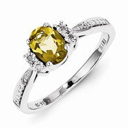 Sterling Silver Diamond & Whiskey Quartz Ring