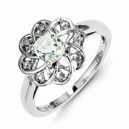 Sterling Silver Diamond & Green Amethyst Ring