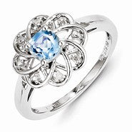 Sterling Silver Diamond & Light Blue Topaz Ring