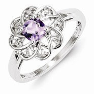 Sterling Silver Diamond & Pink Quartz Ring