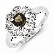 Sterling Silver Diamond & Smoky Quartz Ring