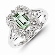 Sterling Silver Diamond & Green Amethyst Ring
