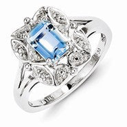 Sterling Silver Diamond & Light Blue Topaz Ring