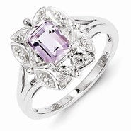 Sterling Silver Diamond & Pink Quartz Ring