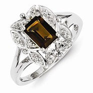 Sterling Silver Diamond & Smoky Quartz Ring