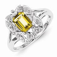 Sterling Silver Diamond & Whiskey Quartz Ring